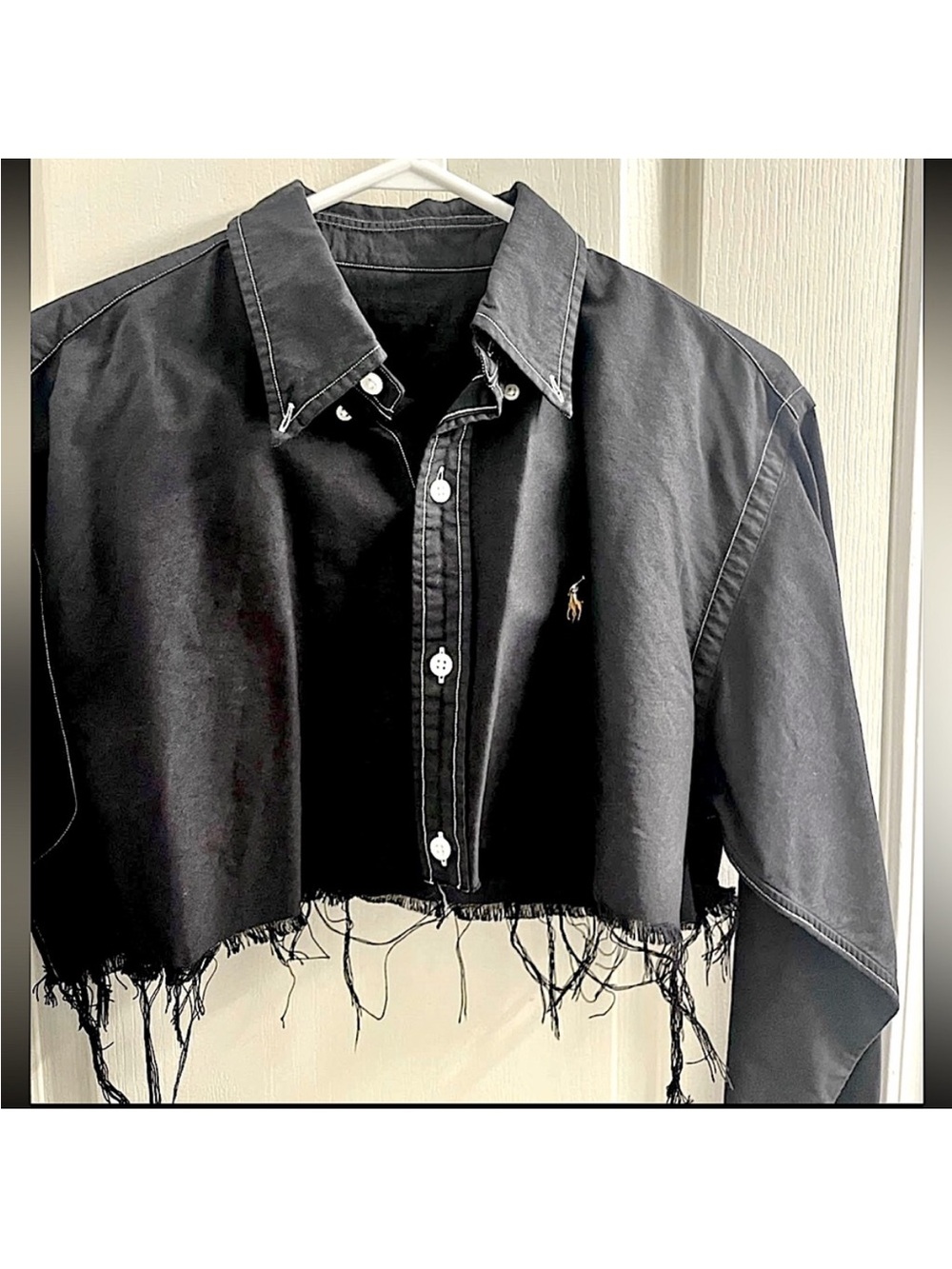 Ralph Lauren polo dark grey Cropped Distressed Button-Down Shirt
